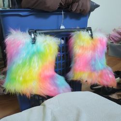 Furry Rainbow Boots
