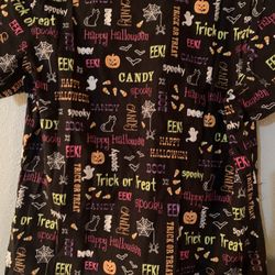 Scrubs Women Halloween Theme Trick or Treat Black Size Large