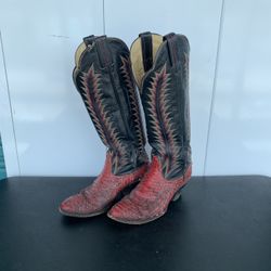 Vintage Tony Lama Red Fire Cracker Boots Lizard Skin, Women’s Size 7.5 W 