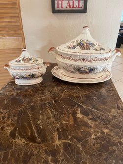 Vintage Ceramic Soup Tureen and Gravy Boat Set