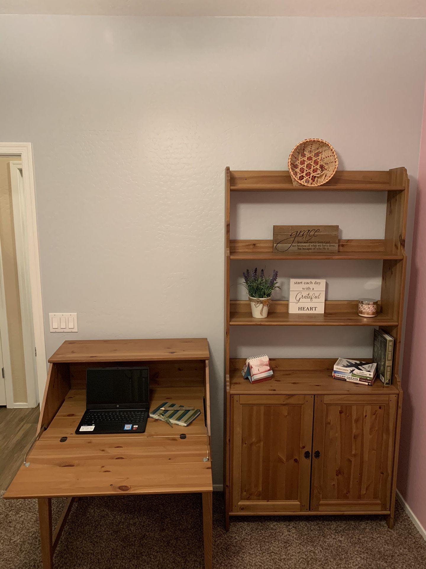 IKEA Leksvik Desk And Bookshelf Cabinet Hutch Set