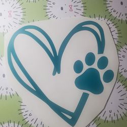 Vinyl Sticker With Dog Paw Print And Hearts 