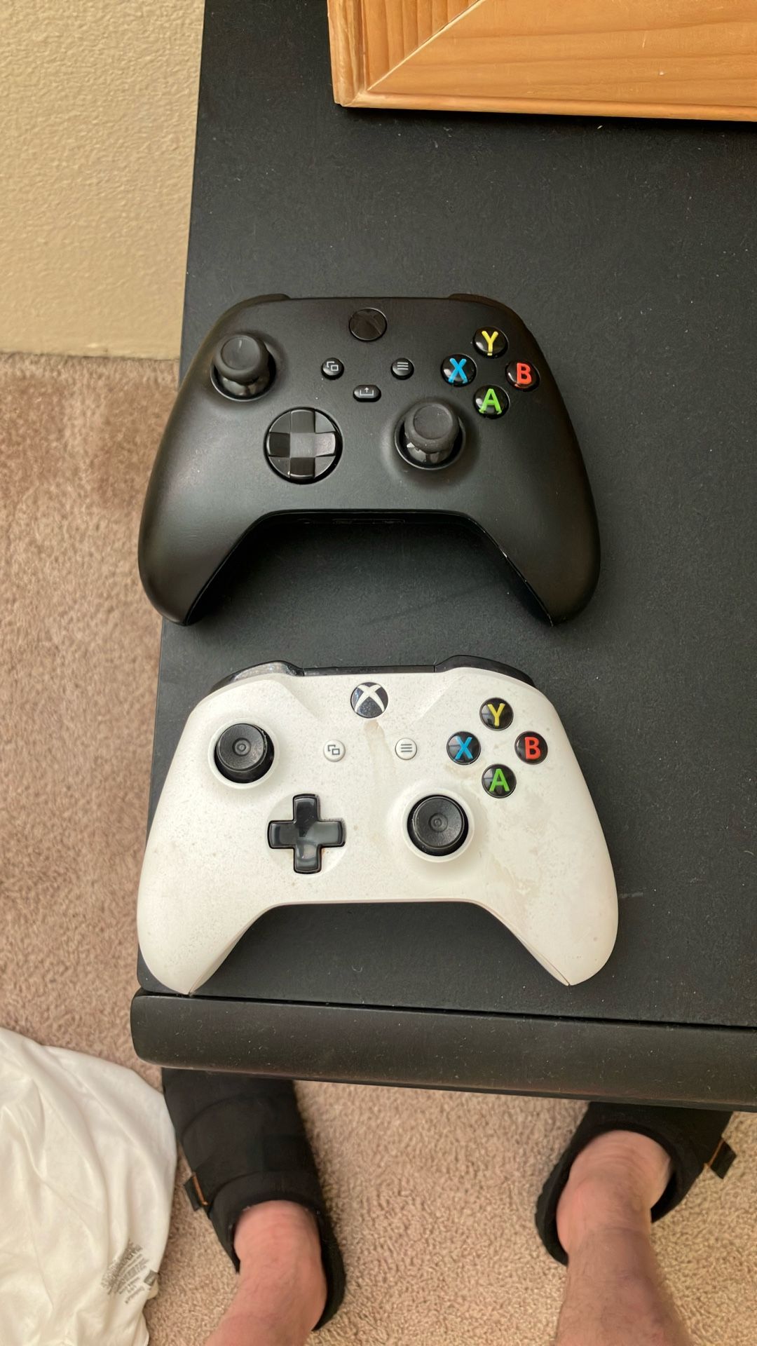 2 Xbox Controllers White One Has Stick Drift 10$ Black One Is Way Better 25$ Both For 30$