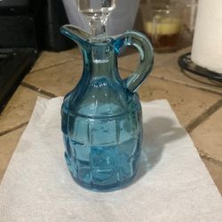 Vintage Blue Glass Cruet With Stopper- Mint