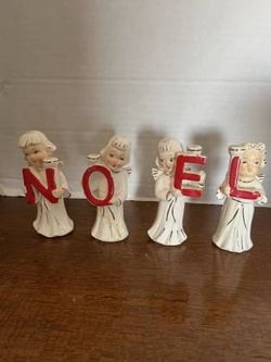 Vintage 1950s MCM NOEL Ceramic Angels Candle Holders by Relco