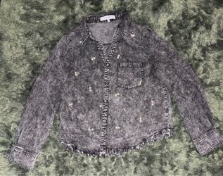 Medium Pearl Embellished Denim Button -up Black Shirt (USED)