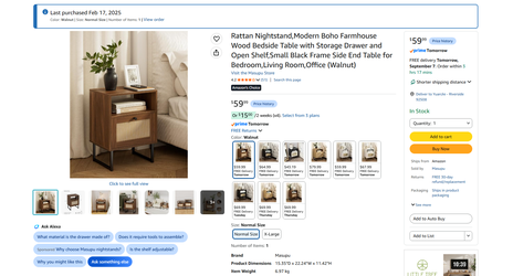 Rattan Nightstand,Modern Boho Farmhouse Wood Bedside Table with Storage Drawer and Open Shelf