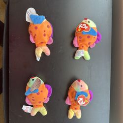 Ty Beanie Babies “Lips the Fish” Plush Toy – Set of 4 – With Tags – Vintage Collectible