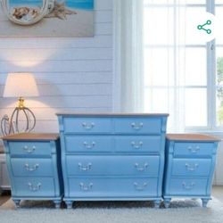 Refinished Dresser, Nightstands With Bonus Mirror