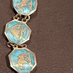 Vintage SS Siam Paneled Teal Enameled Bracelet