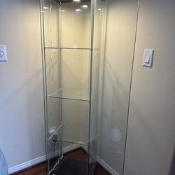 Floor Standing Glass Display Cabinet 4 Shelves with LED lights and Door,