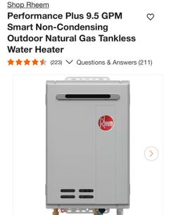 Rheem Performance Plus 9.5 GPM Smart Non-Condensing Outdoor Natural Gas Tankless Water Heater