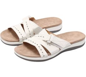 Slide Sandals for Women Adjustable Wide Strap Color White Size 6