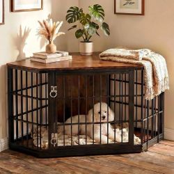 52 Inch Dog Crate Furniture Corner for Large Dogs, Brown