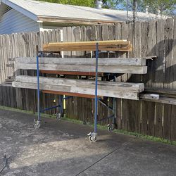 Metal scaffolding, lumber rack