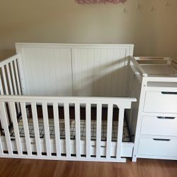 White Crib with Changing Table & Storage Drawers