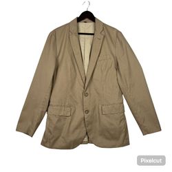 J.CREW MENS LARGE CASUAL BLAZER JACKET COAT STYLISH BEIGE KHAKI 100% COTTON LUXE