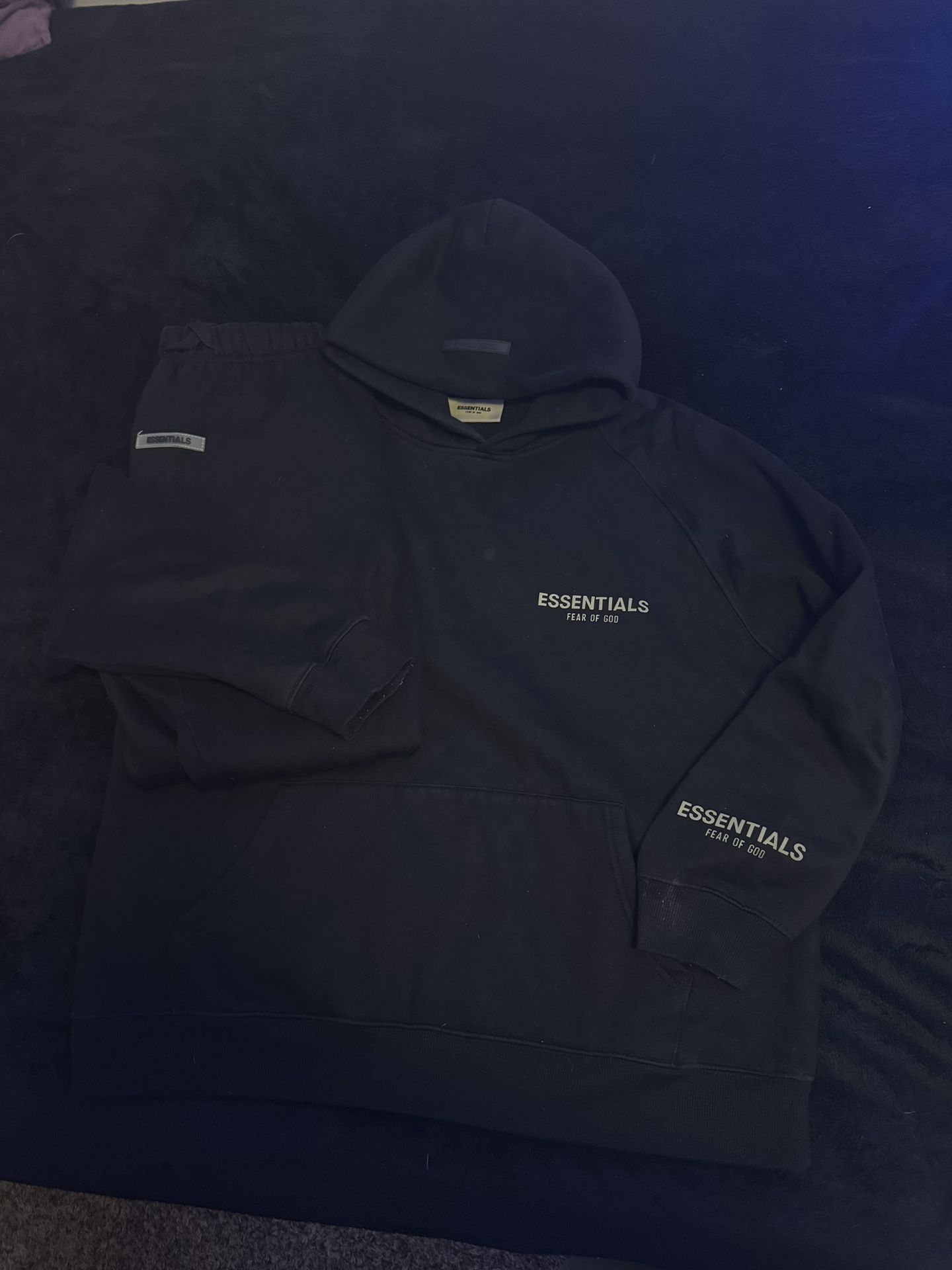 Essentials black hoodie/pants set