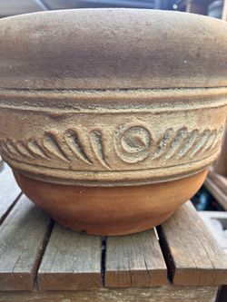 Large Used Terracotta Planter with Embossed Leaf Detail