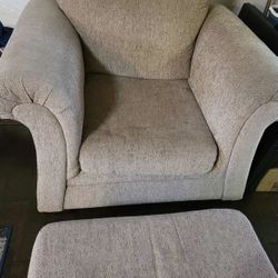 Tan Chair With Matching Ottoman 