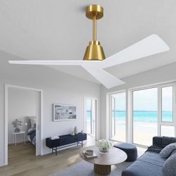 Indoor Ceiling Fan – DC Motor, Reversible, 6-Speed, Gold & White