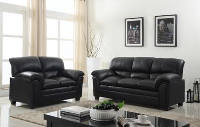 New - Plush Black Leather Sofa/Loveseat *FREE DELIVERY*