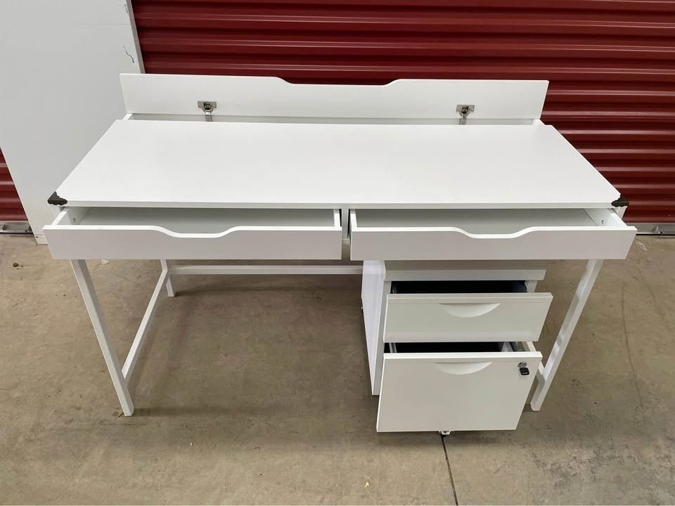 White Desk with filing cabinet