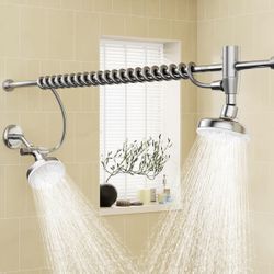 Brand New Dual Shower Head with Original Adjustable Slider, High Pressure Double Shower Head for Two People Rod, 2 Showerhead System for Couples, Rent