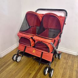 New red double pet Stroller 