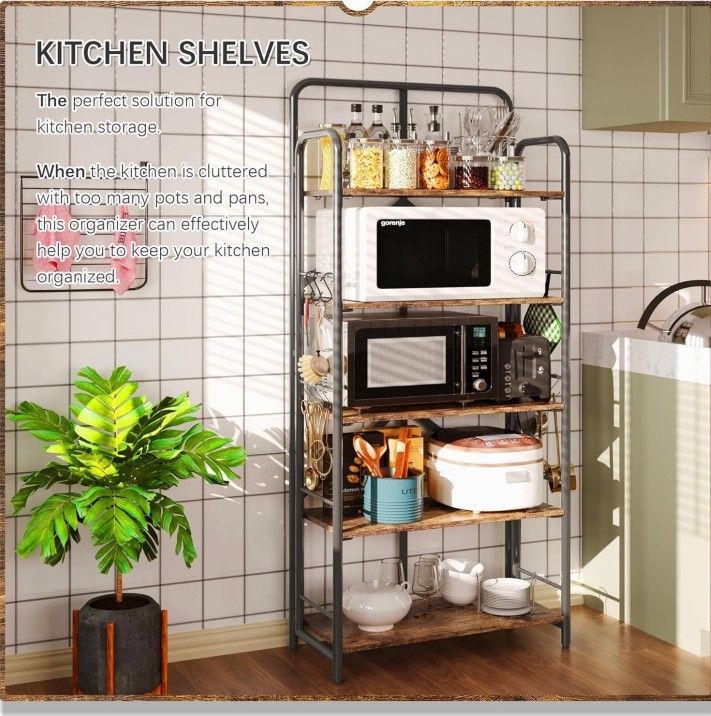 NEW 5 Tier Vintage Industrial Book Shelf,Metal Foldable Storage Bookcase and Bookshelves