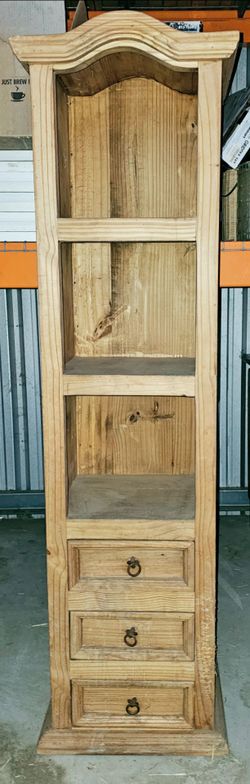 ***Rustic Farm-Style Narrow (Mexican Pine) Bookshelf (3 Shelves 3 Drawers) 17 3/4" L x 20" W x 71" H