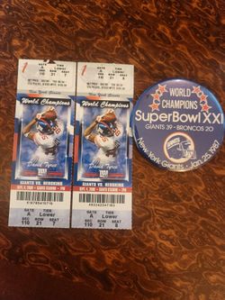 2 GIANTS TICKET STUBSvs RedskinsFROMWeek #1 2008 Defending SB42 Champs+Button#21