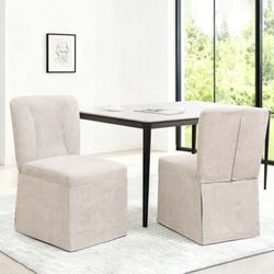 2X Beige Color Fabric Dining Chairs