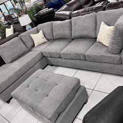 Sectional With FREE Ottoman 🩶 Grey Color 