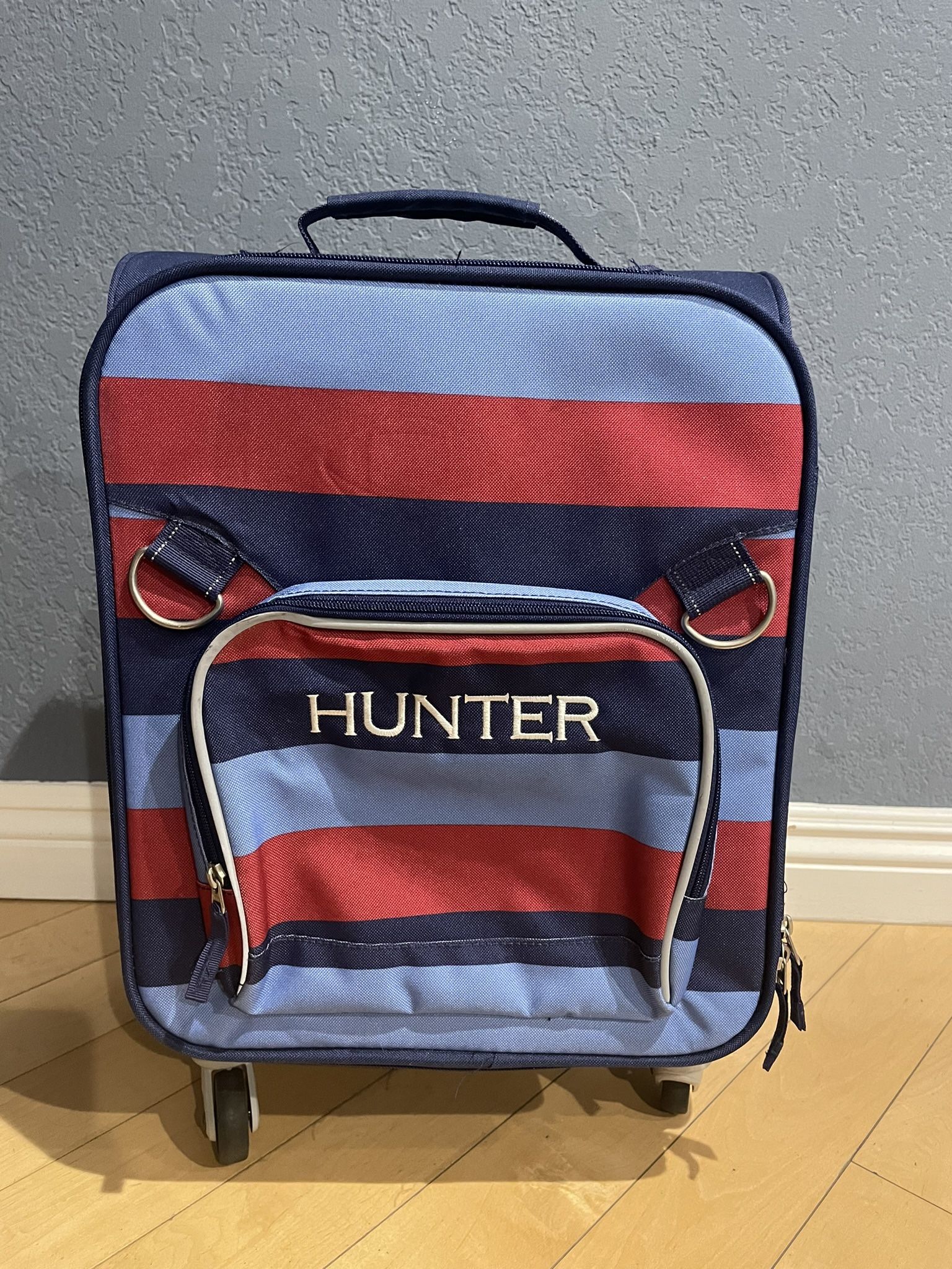 Pottery Barn Kids Roller Spinner Luggage Suitcase, Red And Blue Stripes