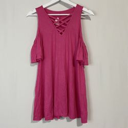 Women’s Off The Shoulder Short Sleeve Crisscross Casual Tee Shirt Pink NWOT