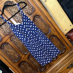 Medium Ladies Blue Sun Dress White Polka Dots 