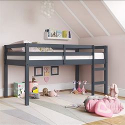 🔥🔥 DHP Milton Junior Twin Loft Bed, Space Saving Design, Solid Pine Wood, Sturdy,  Grey