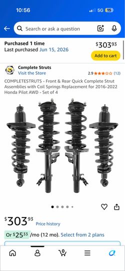 Honda pilot complete struts new unopened