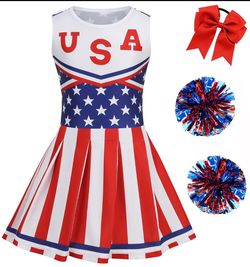 Girls Patriotic Cheerleader Costume – USA Stars & Stripes – Size 160