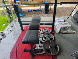 FITNESS GEAR OLYMPIC BENCH  7' BAR 45LBs. 210LBs PLATES. 2-45s. 2-35s. 2-25s 
11525 S HALSTED DUNKIN DONUTS/7111.S WESTERN WALGREENS 
300$  CASH ONLY