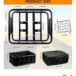 Bike Basket Rear, Large Bicycle Basket with Cargo Net, Liner and Waterproof Cover for Electirc Bike, Ebike and Bikes, Large Capacity Wire Bakset