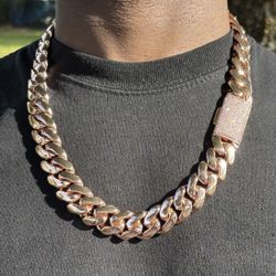Miami Cuban Link Iced Out Diamond Clasp Rose Gold Plated Chain 20mm - 20inch 24inch | 18k & 14k
