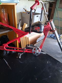 Red Chopper-Style Bicycle Frame with Fork