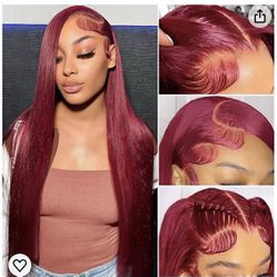 Burgundy Straight Lace Front Wigs Human Hair 24 Inch