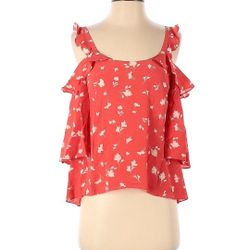 Shoshanna XS 100% Silk Flowy Cold Shoulder Coral Pink Floral Blouse