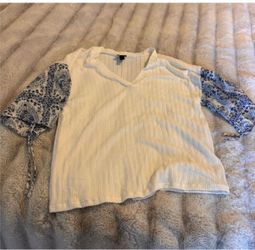 White Mixed Media V-Neck Top