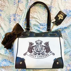 New Brown White Juicy Couture Purse Scottie Dog Daydreamer Tote Bag Handbag 