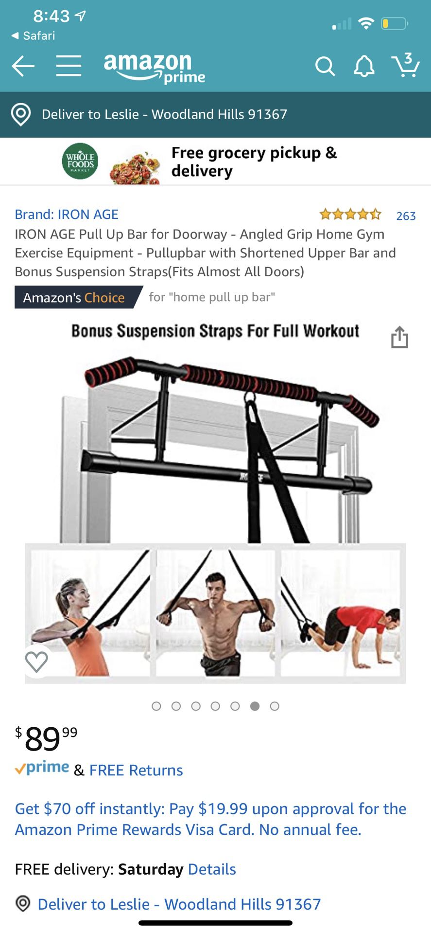IRON AGE Pull Up Bar for Doorway - Angled Grip Home Gym Exercise Equipment - Pullupbar with Shortened Upper Bar and Bonus Suspension Straps(Fits Almo