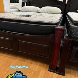 Queen Size Cherry Solid Wood Bed Frame Cama